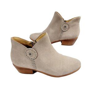 Jack Rogers Peyton Women Beige Suede Ankle Booties Side Zip Cuban Heels Size 8.5
